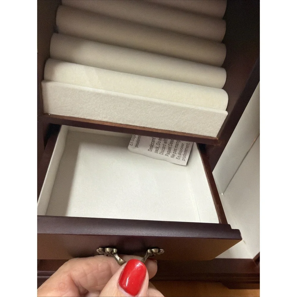 FRONT GLASS JEWELRY BOX-RING ROLL CLOSET, 4 DRAWERS, REVOLVING HANGER,MIRROR NEW